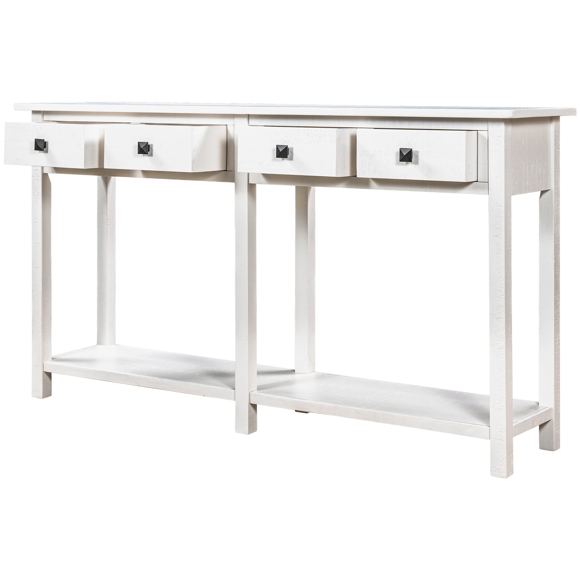 TREXM Rustic Brushed Texture Entryway Table Console Table with Drawer and Bottom Shelf for Living Room (Ivory White)