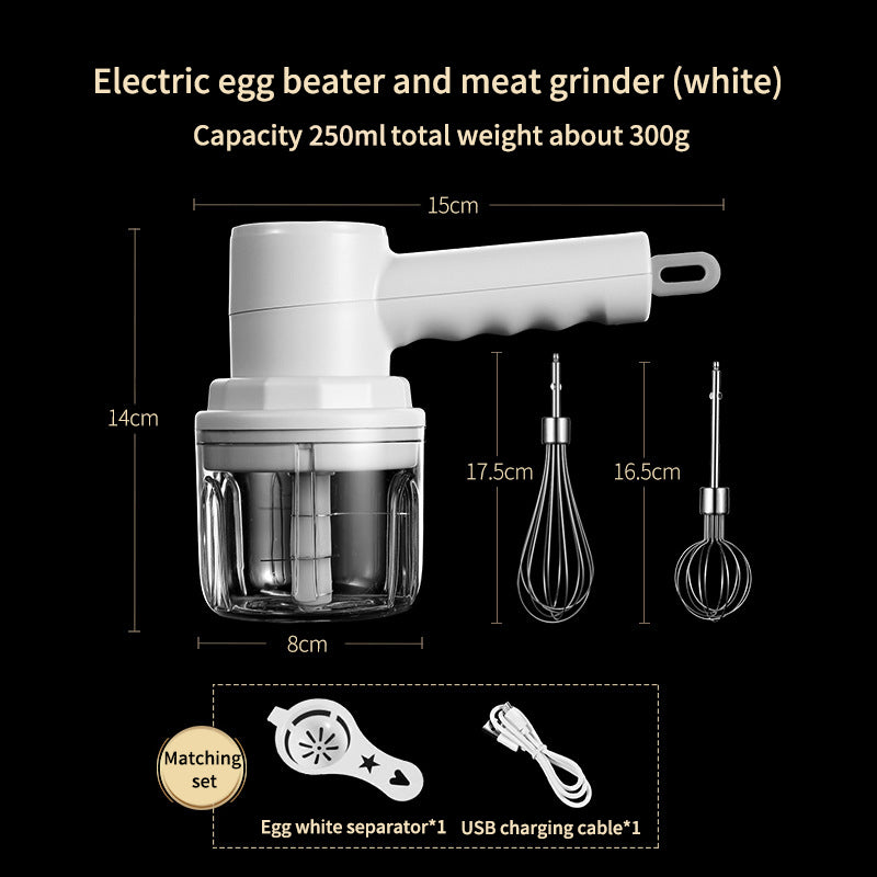 Wireless Portable Electric Meat Grinder Garlic Masher Multi-Function Meat Grinder Double Stick Egg Beater