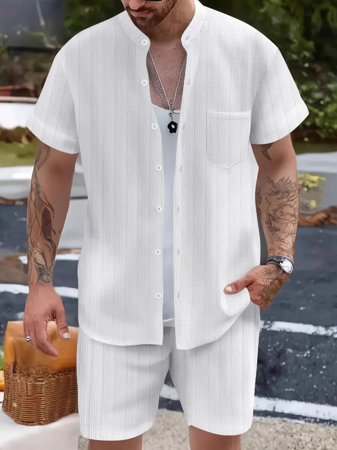 Button Up Short Sleeve Shirt and Shorts Set