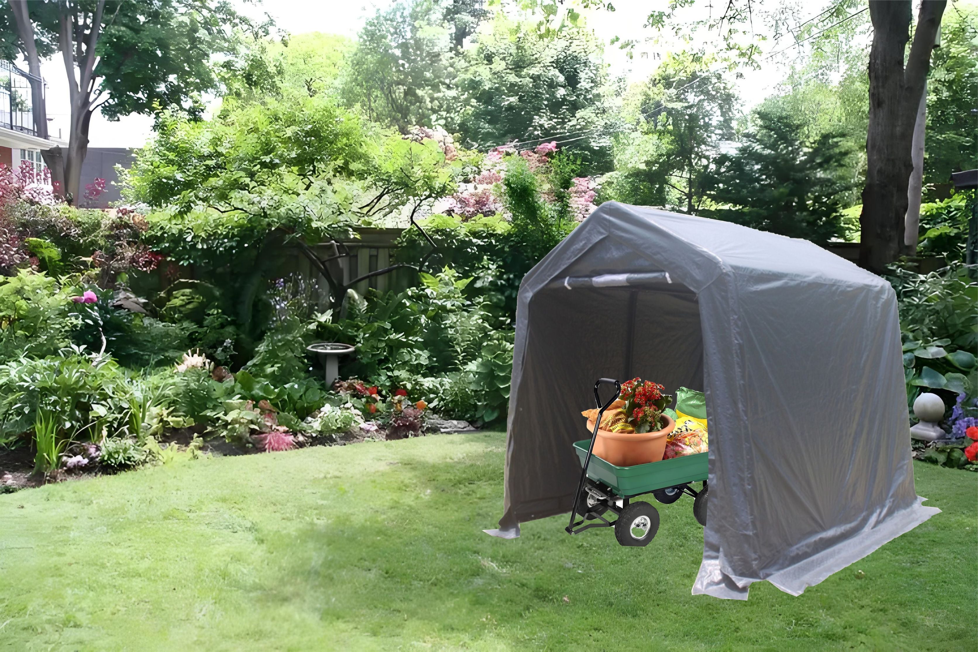 7x8 ft Outdoor Portable Gazebo Storage Shelter Shed with 2 Roll up Zipper Doors & Vents Carport