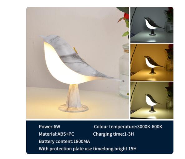 3 Colors Bedside Lamp Creative Touch Switch Wooden Bird Night Lights Dimming Brightness Bedroom Table Reading Lamp Decor Home