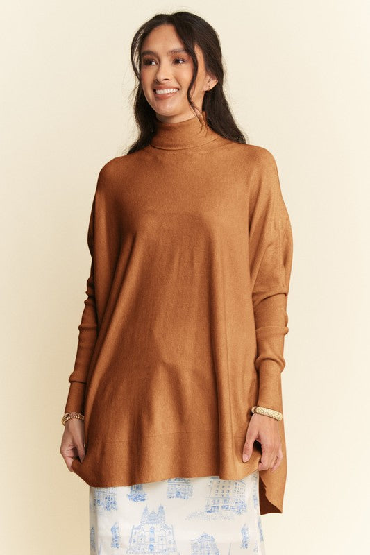 Davi & Dani High-Low Turtleneck Long Sleeve Knit Top