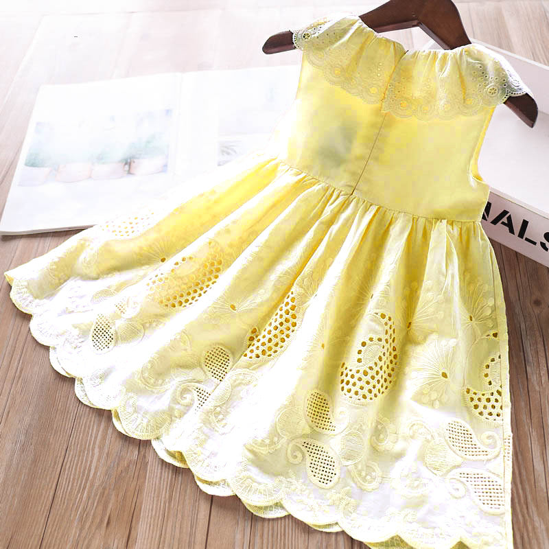 Girls' embroidered ruffle dress