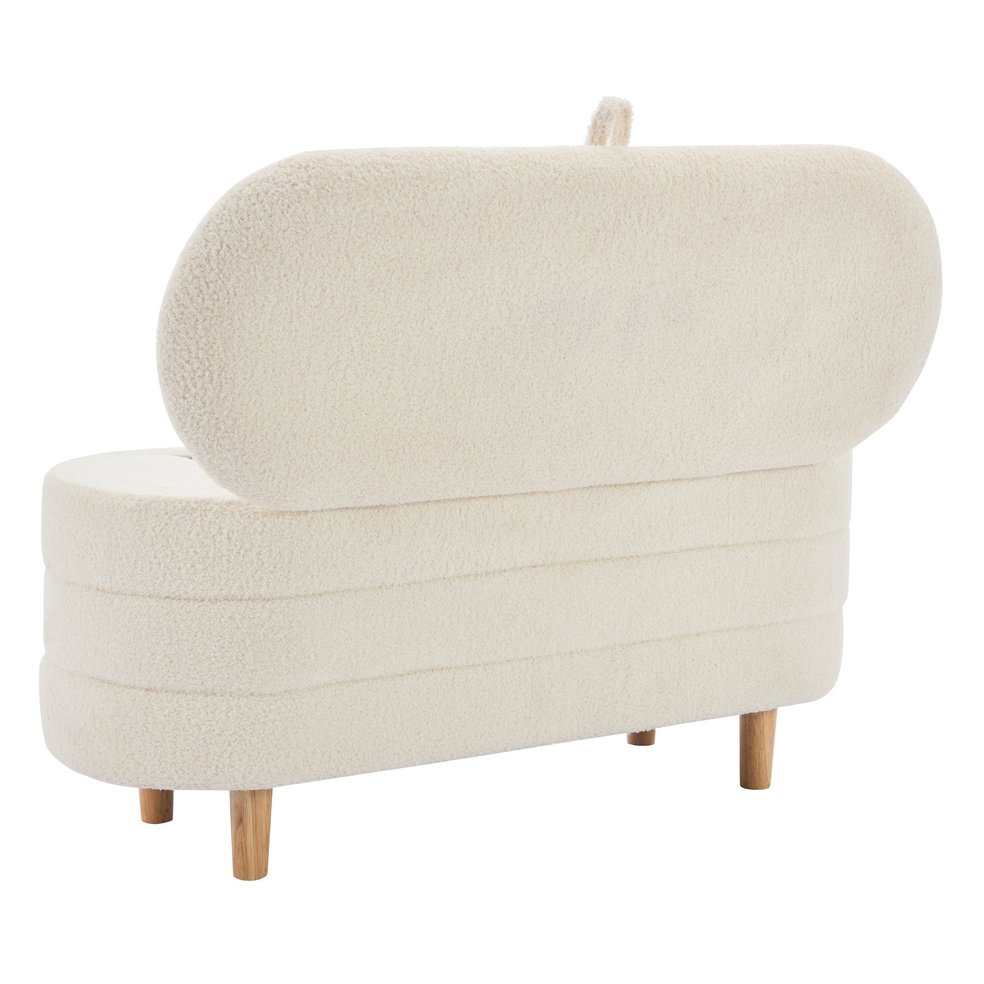 Elegant Upholstered Sherpa Fabric Storage Ottoman with Wood Legs, Storage Bench for Bedroom, Living Room, White