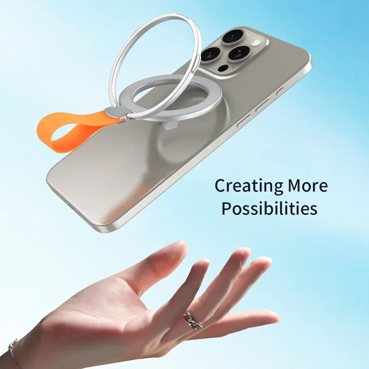 Magnetic Cell Phone Ring Holder for MagSafe Magnet Stand with Strap for IPhone 13 14 15 Samsung Mac Safe Removable Grip Bracket