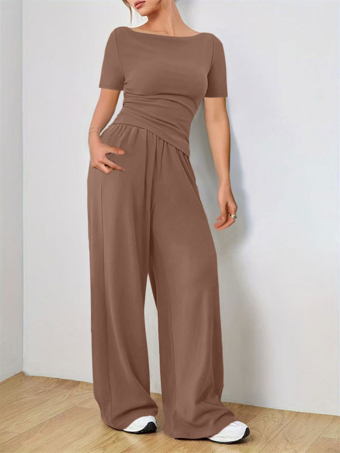 Tee and pants set, Camel, front