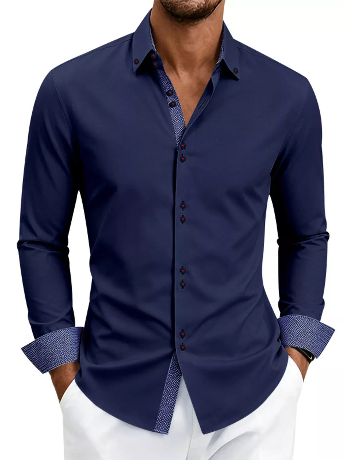 Contrast-trim slim shirt