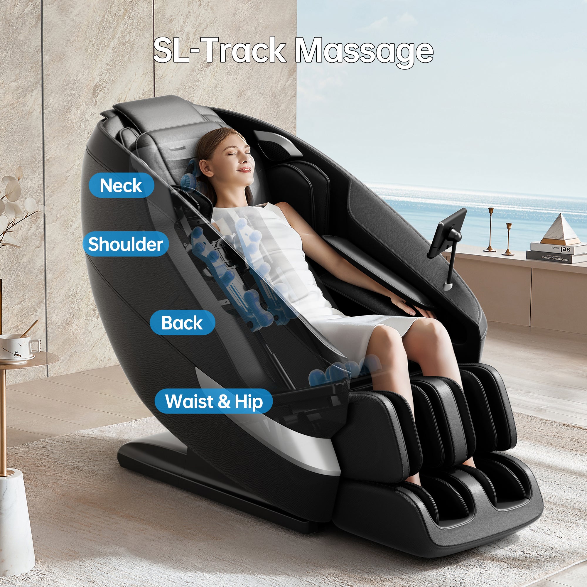 Shiatsu massage chair recliner LCD touch screen with customizable functions and zero gravity mode fully assembled (black)