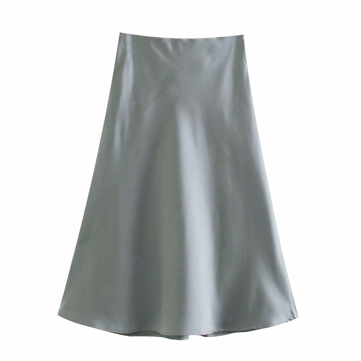 Satin midi skirt, Dark gray, flat