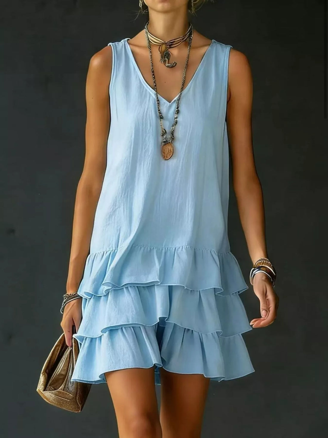 Ruffle-hem sleeveless dress – blue