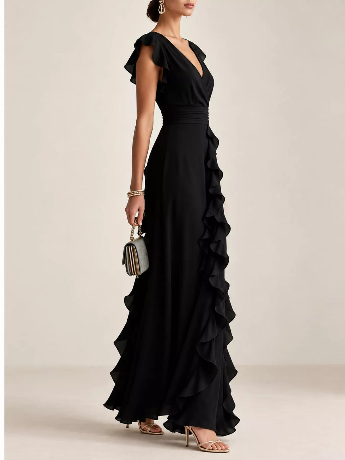 Ruffled surplice sleeveless maxi dress