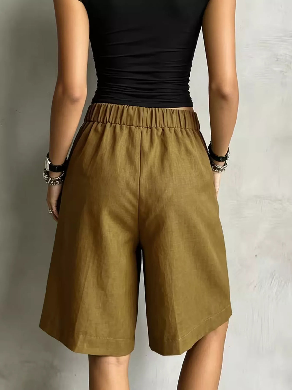 High-waist drawstring shorts