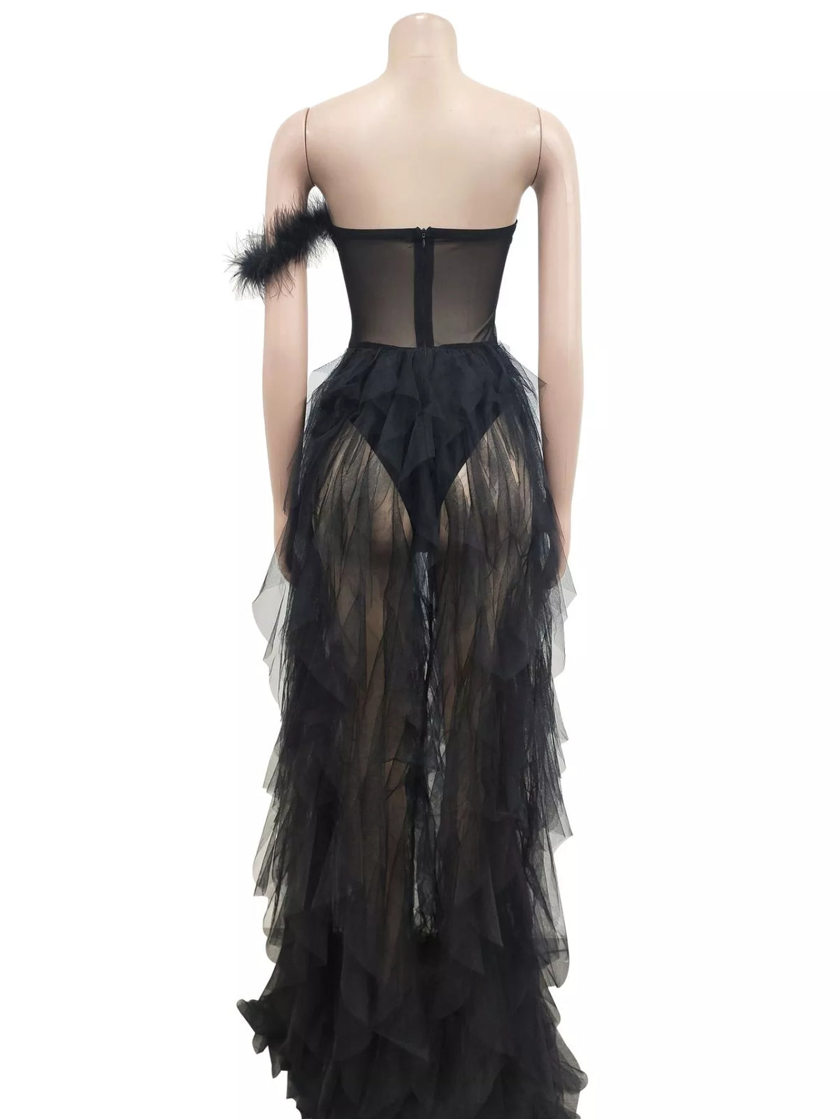 Feather corset tulle gown