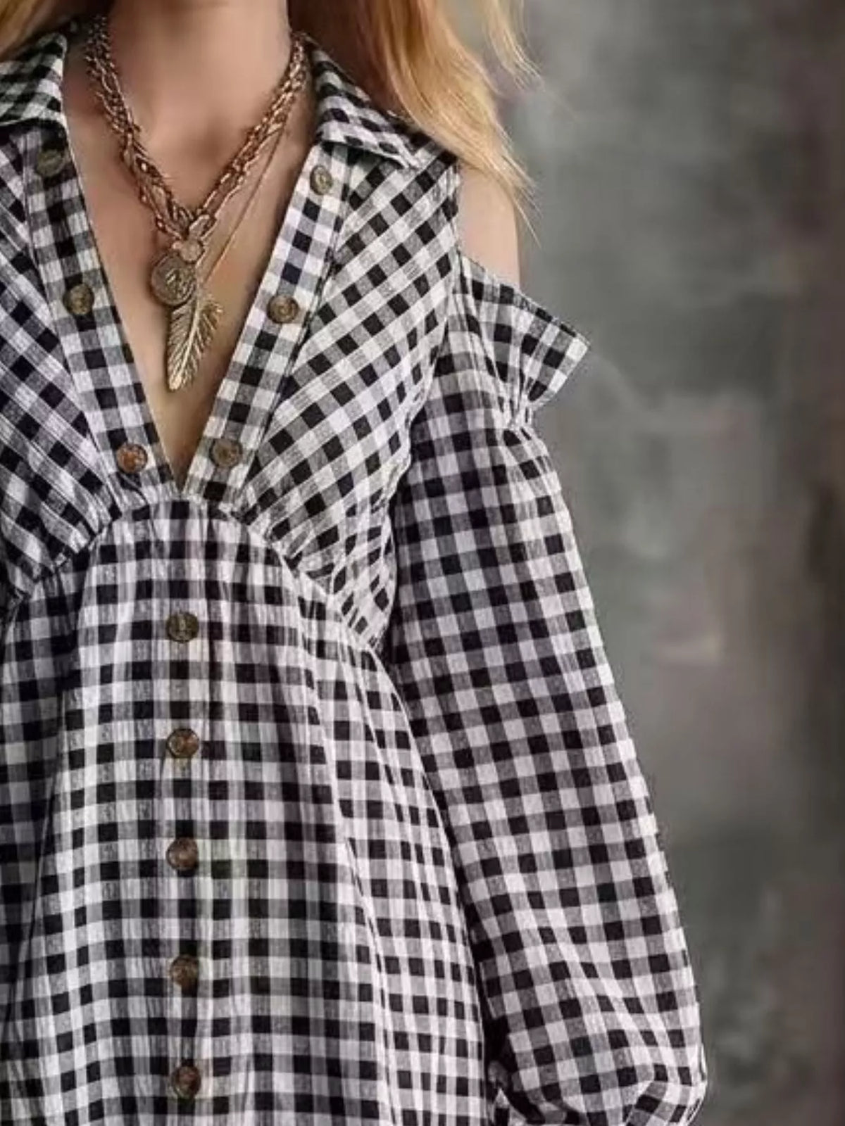 Gingham cold-shoulder dress