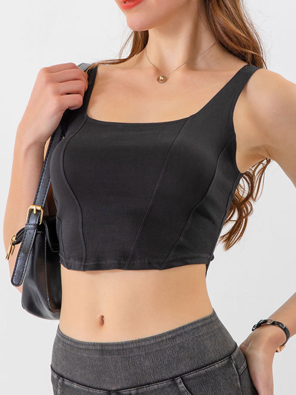 Seam detail cropped denim tank