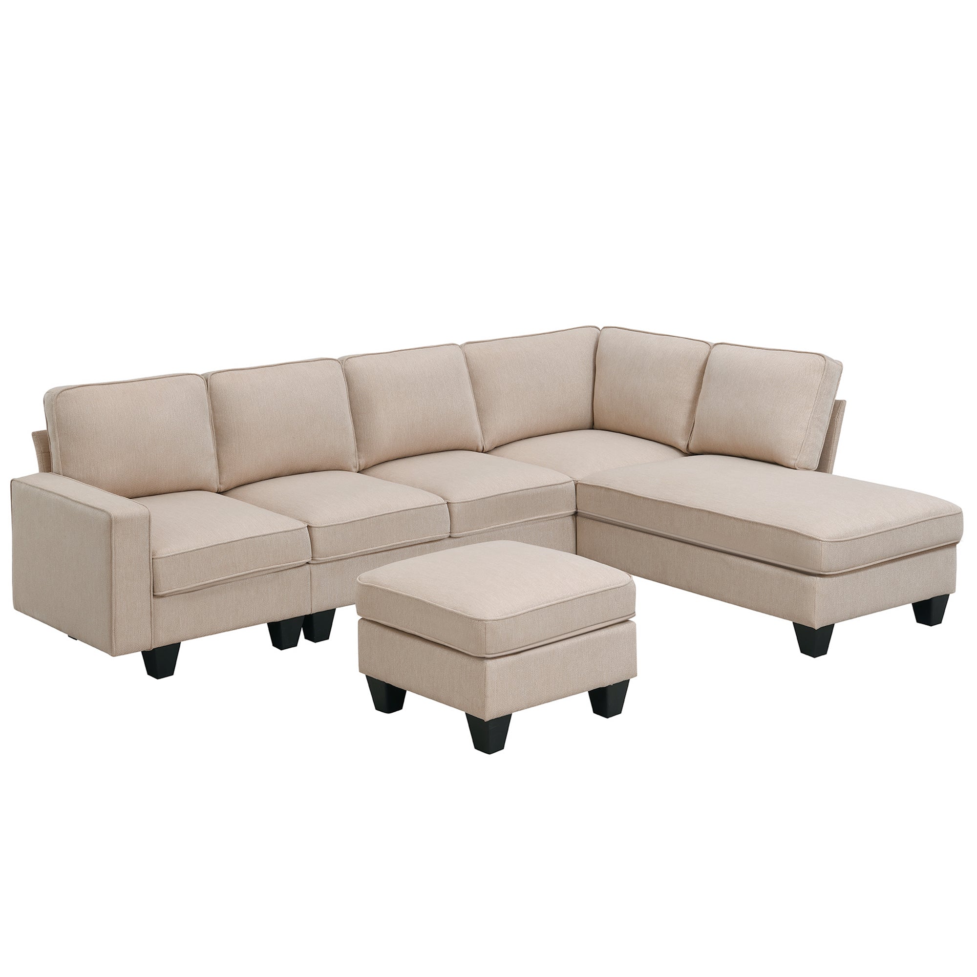 104.3*78.7" Modern L-shaped Sectional Sofa 7-seat Linen Fabric Couch Set with Chaise Lounge and Convertible Ottoman