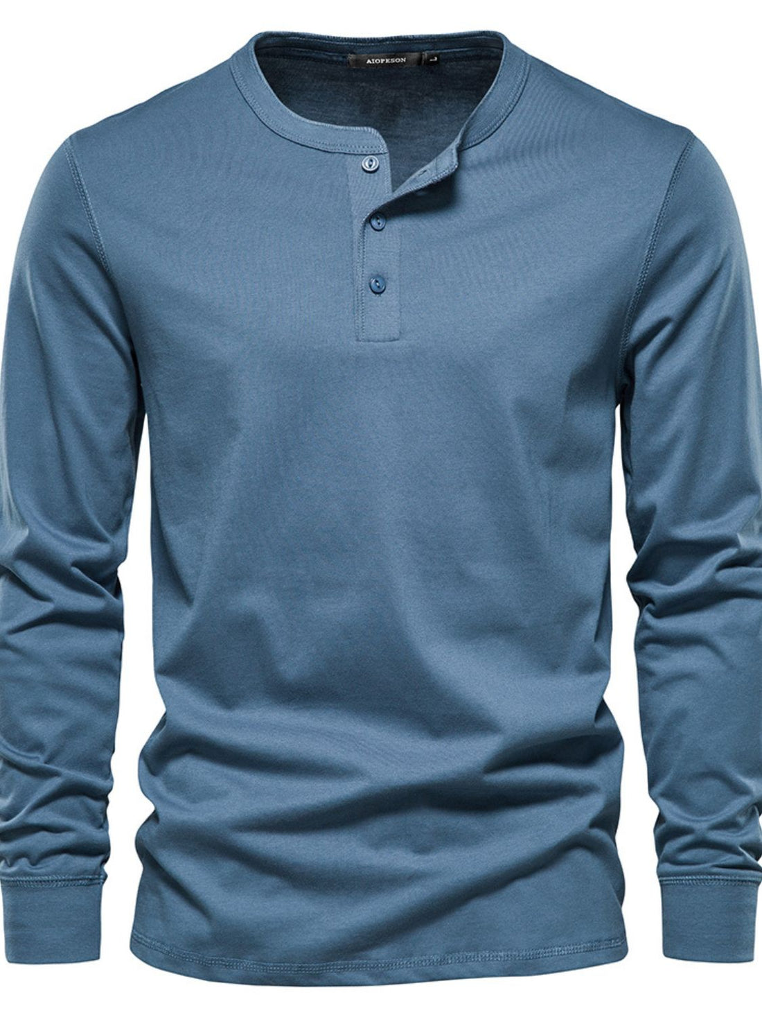 T-shirt à manches longues et col rond pour homme, grande taille, boutonné en quart de bouton