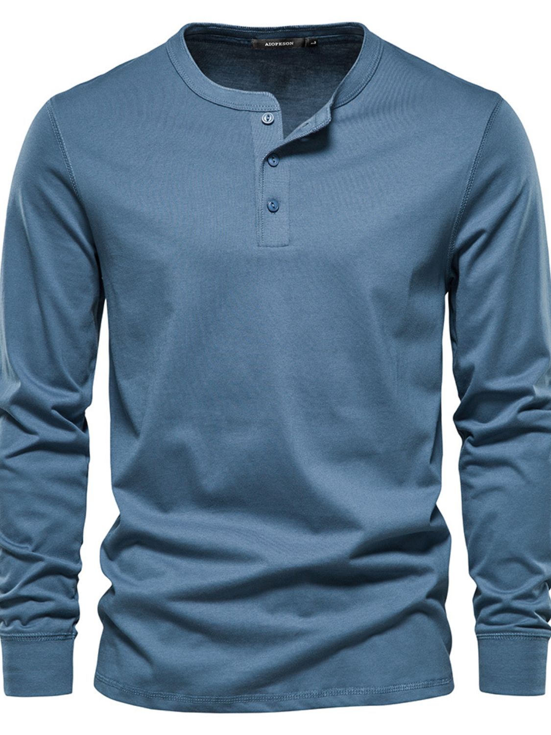 T-shirt à manches longues et col rond pour homme, grande taille, boutonné en quart de bouton