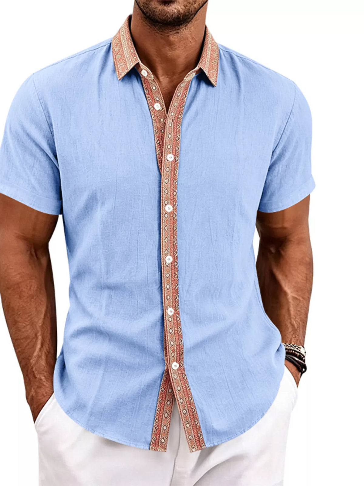 Short-sleeve linen shirt – light blue