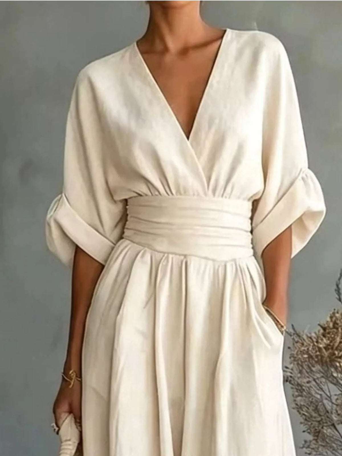 Half-sleeve wide-leg jumpsuit