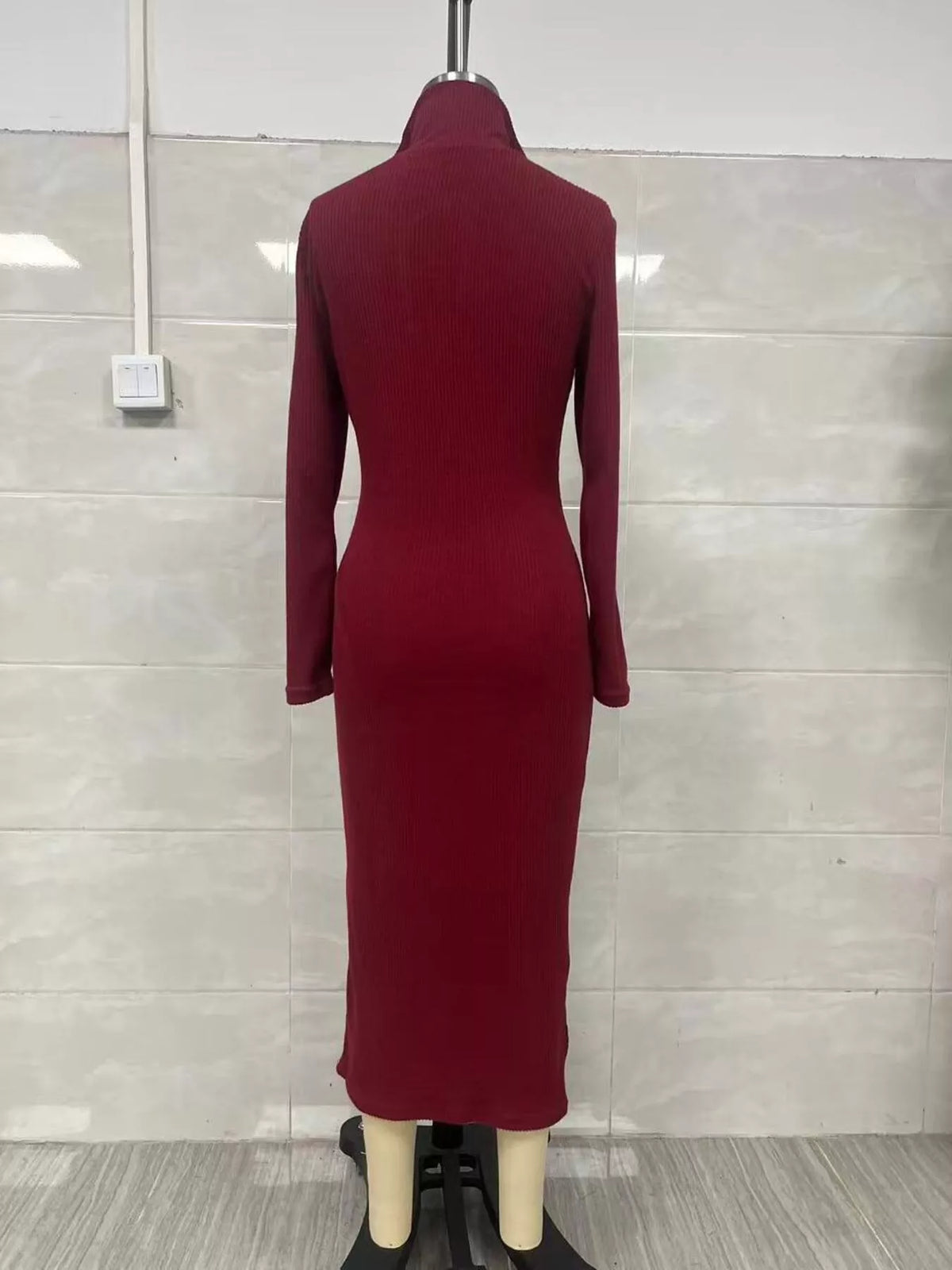 Ribbed V-neck sweater dress