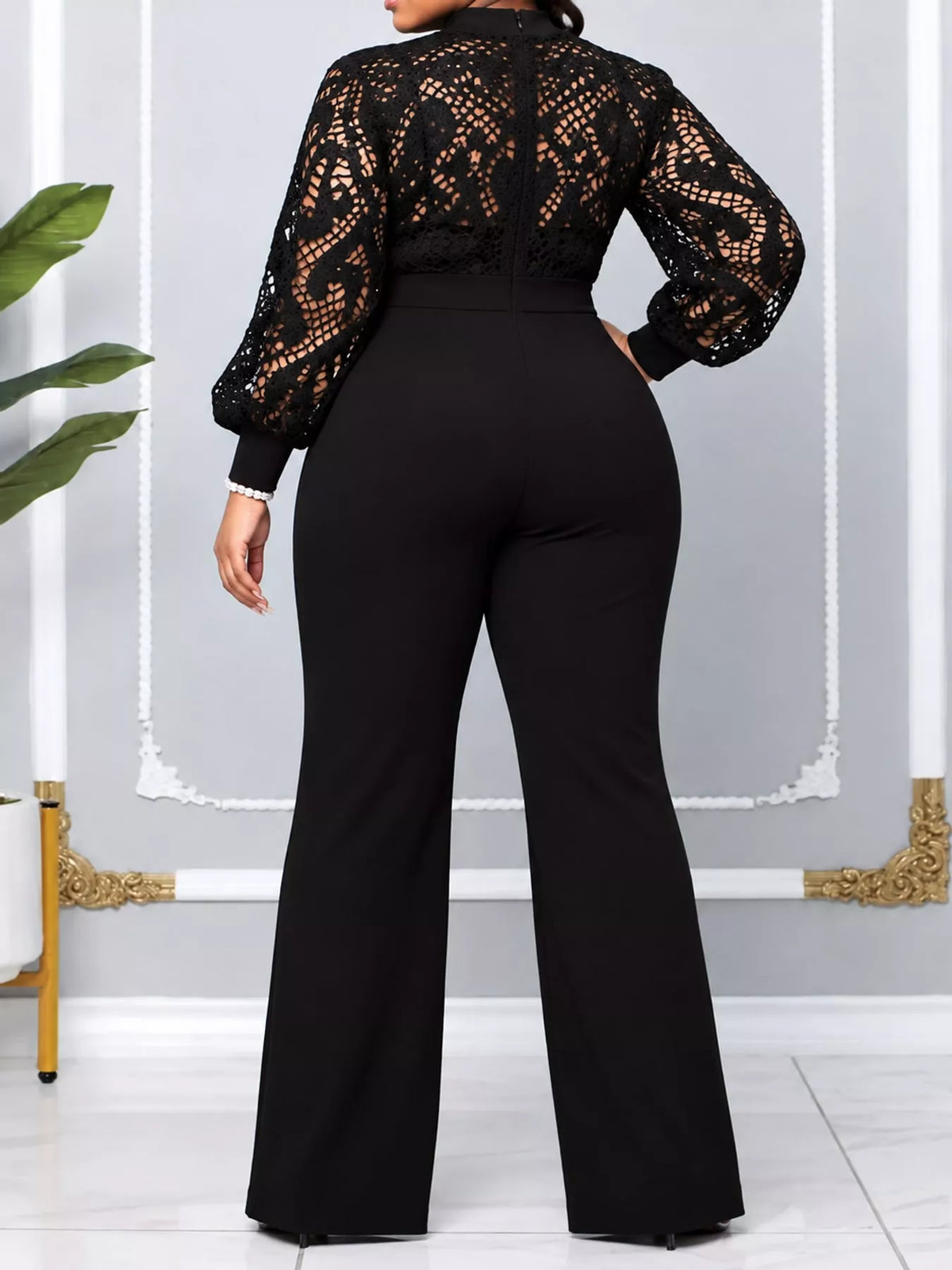 Lace lantern-sleeve jumpsuit