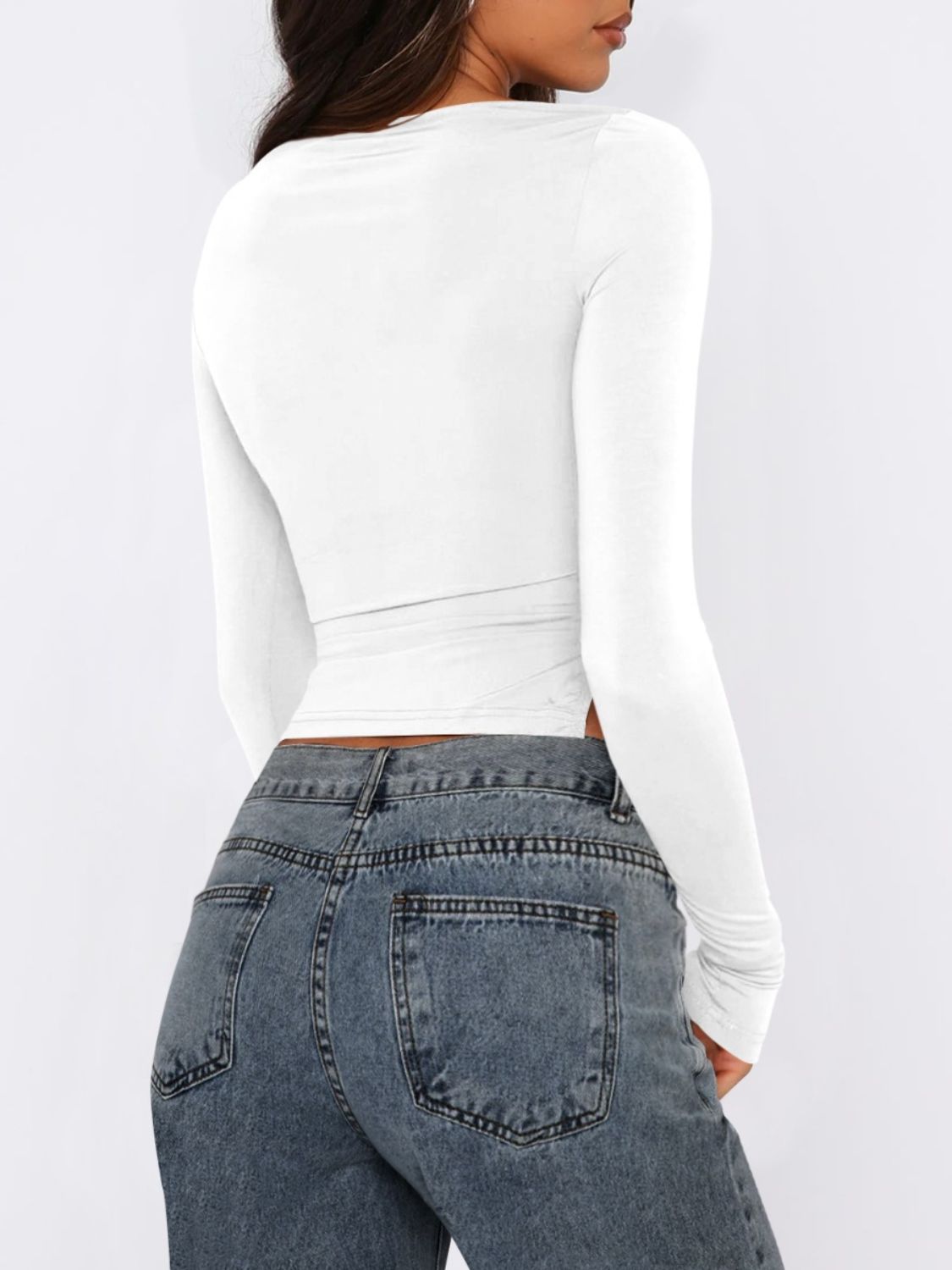 Tie-hem long-sleeve tee