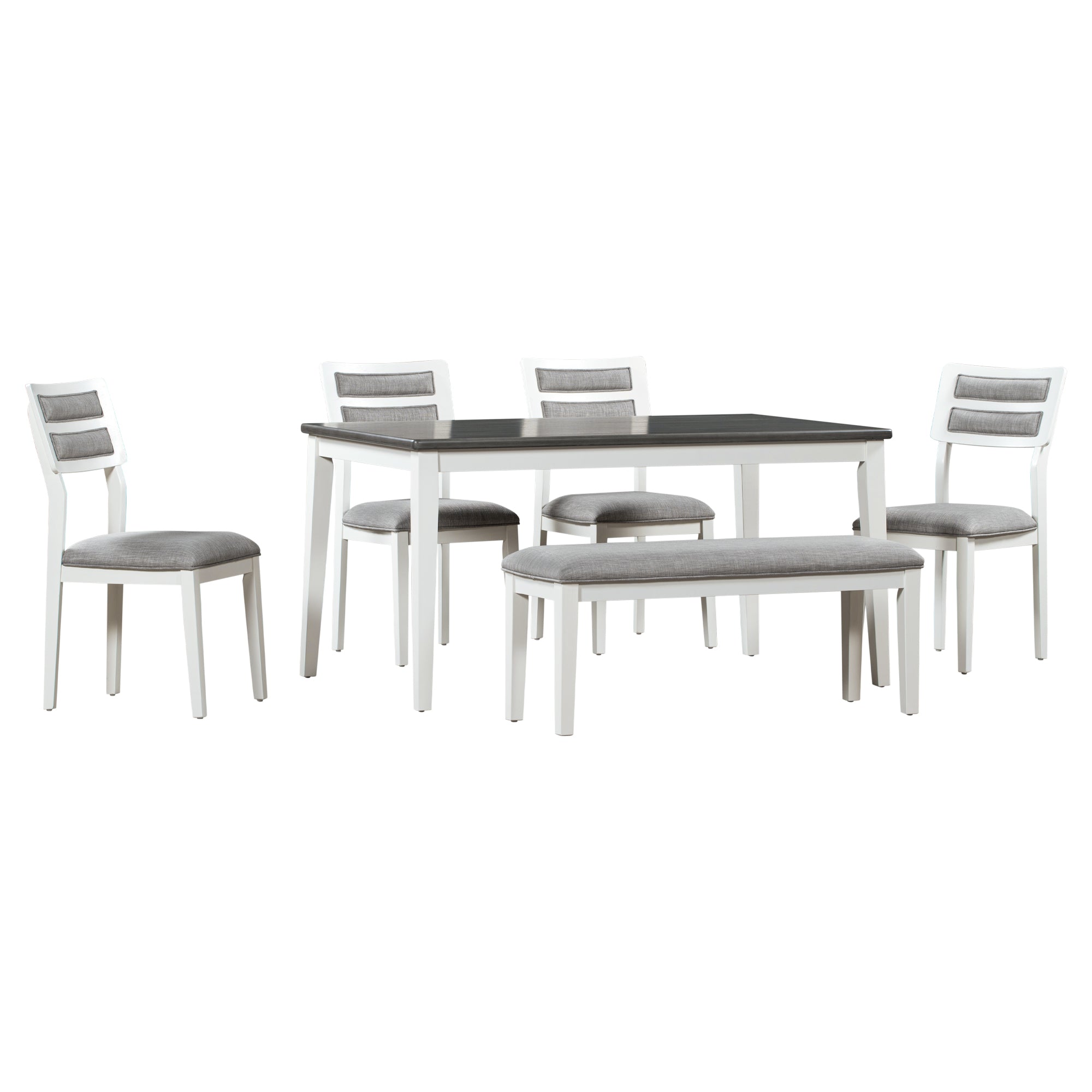 TREXM Classic and Traditional Style 6 - Piece Dining Set, Includes Dining Table  4 Upholstered Chairs & Bench (White+Gray)