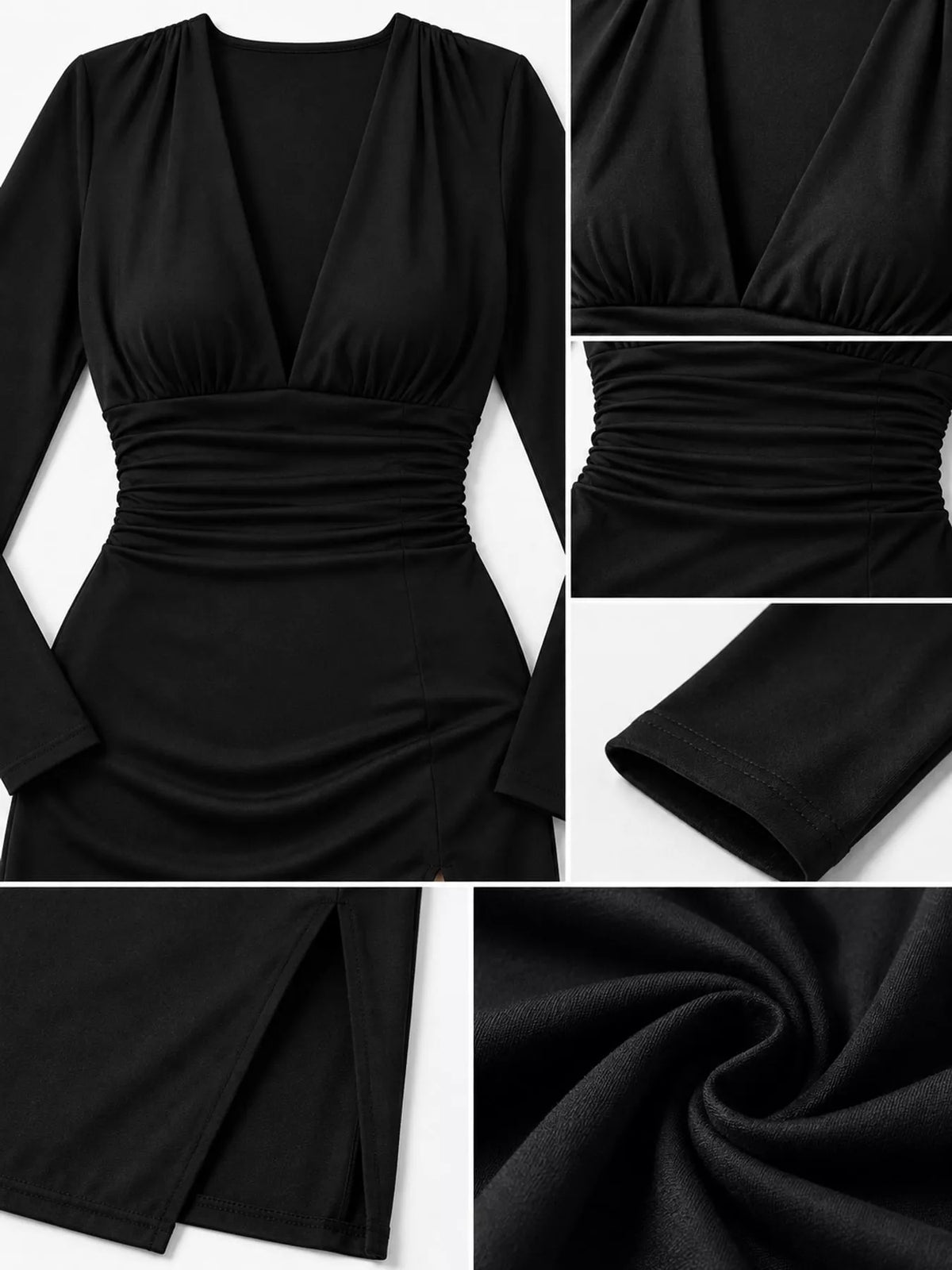 Ruched V-neck slit dress