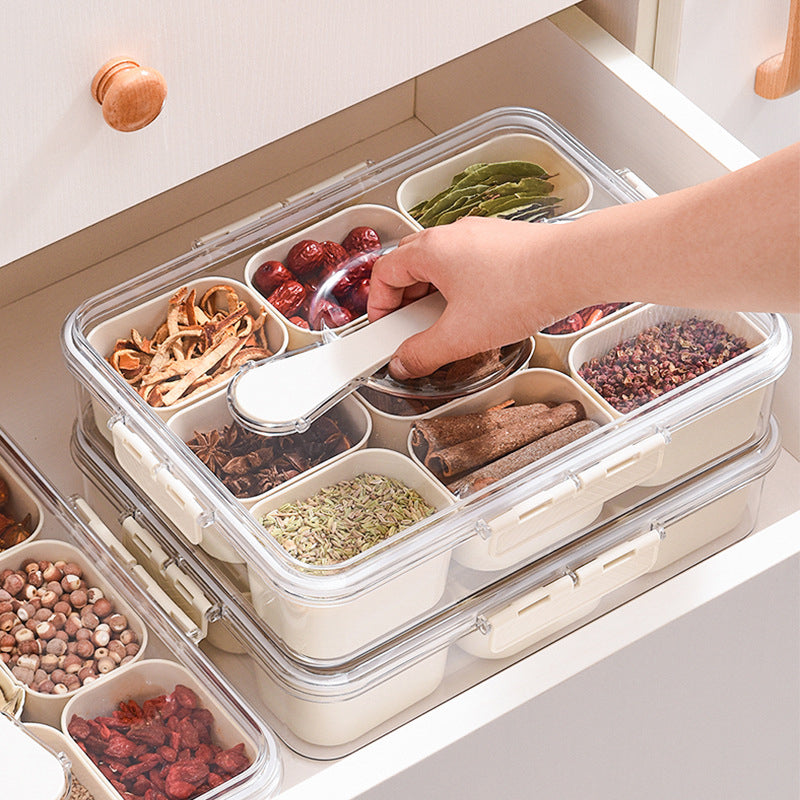 Design Sealed Snackle Storage Box With 9pcs Divider Plastic Divided Veggie Tray With Lid And Handle