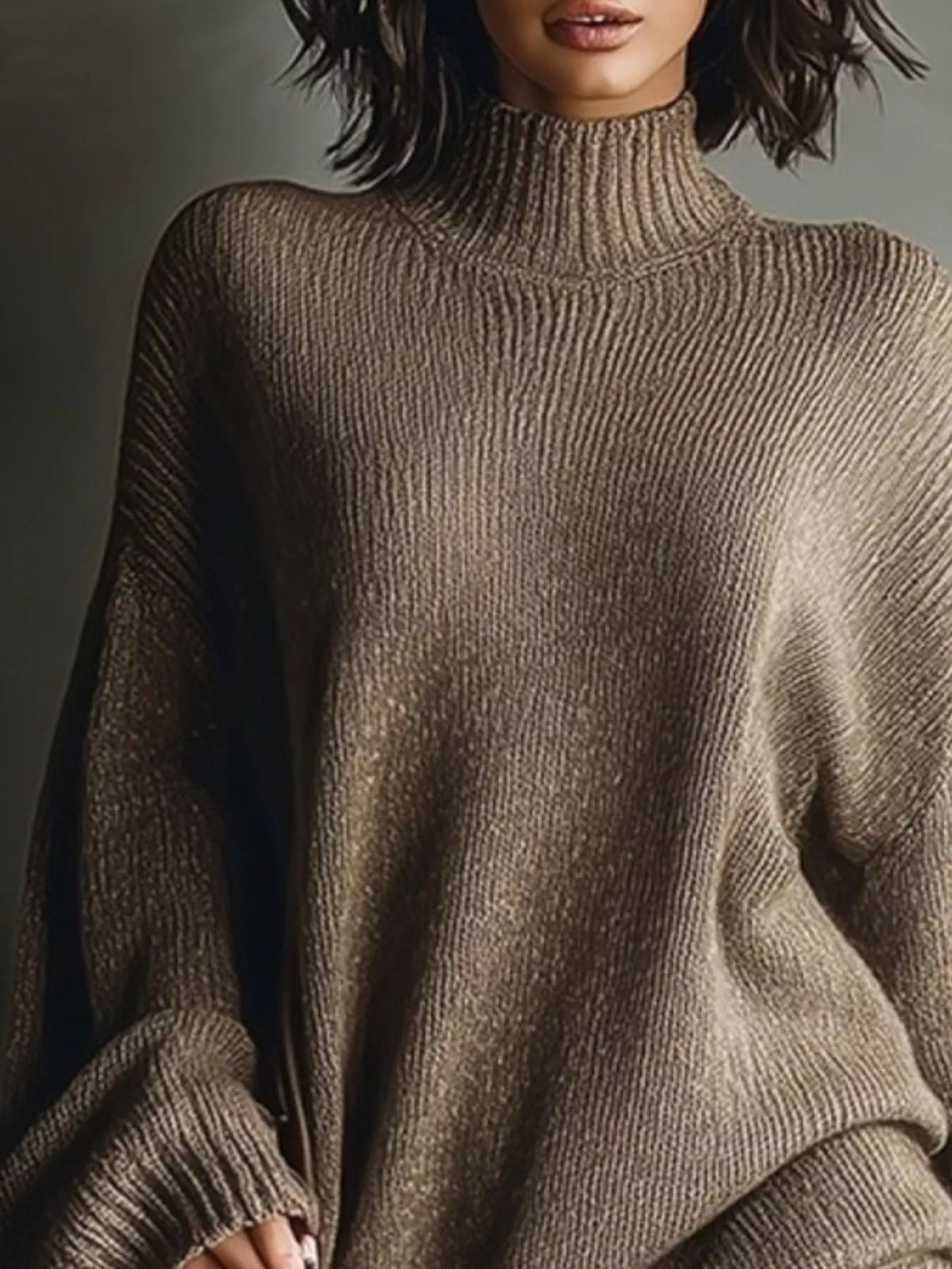 Oversized mock neck long sleeve sweater dress