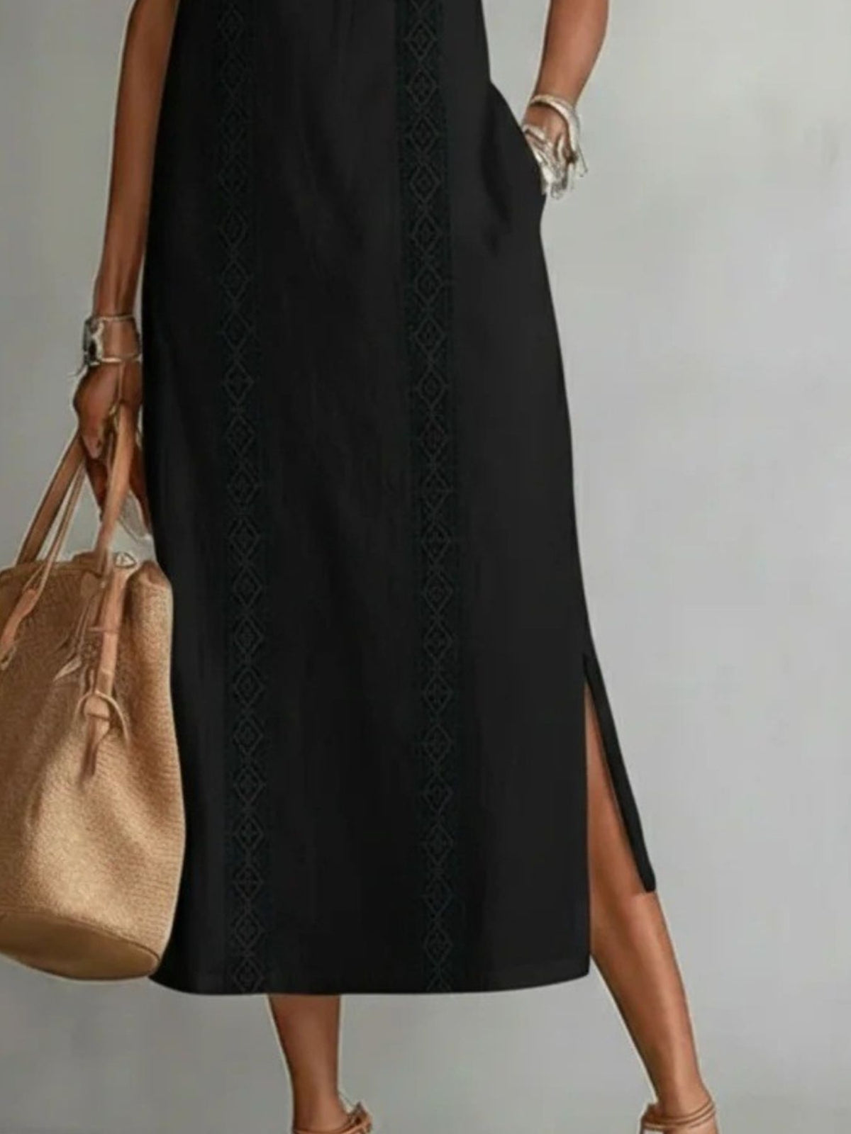 Cutout-trim slit midi dress