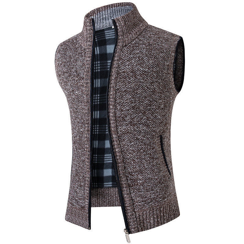 Autumn And Winter Cardigan Sweater Vest Man Stand Collar Fleece-lined Thickened Coat