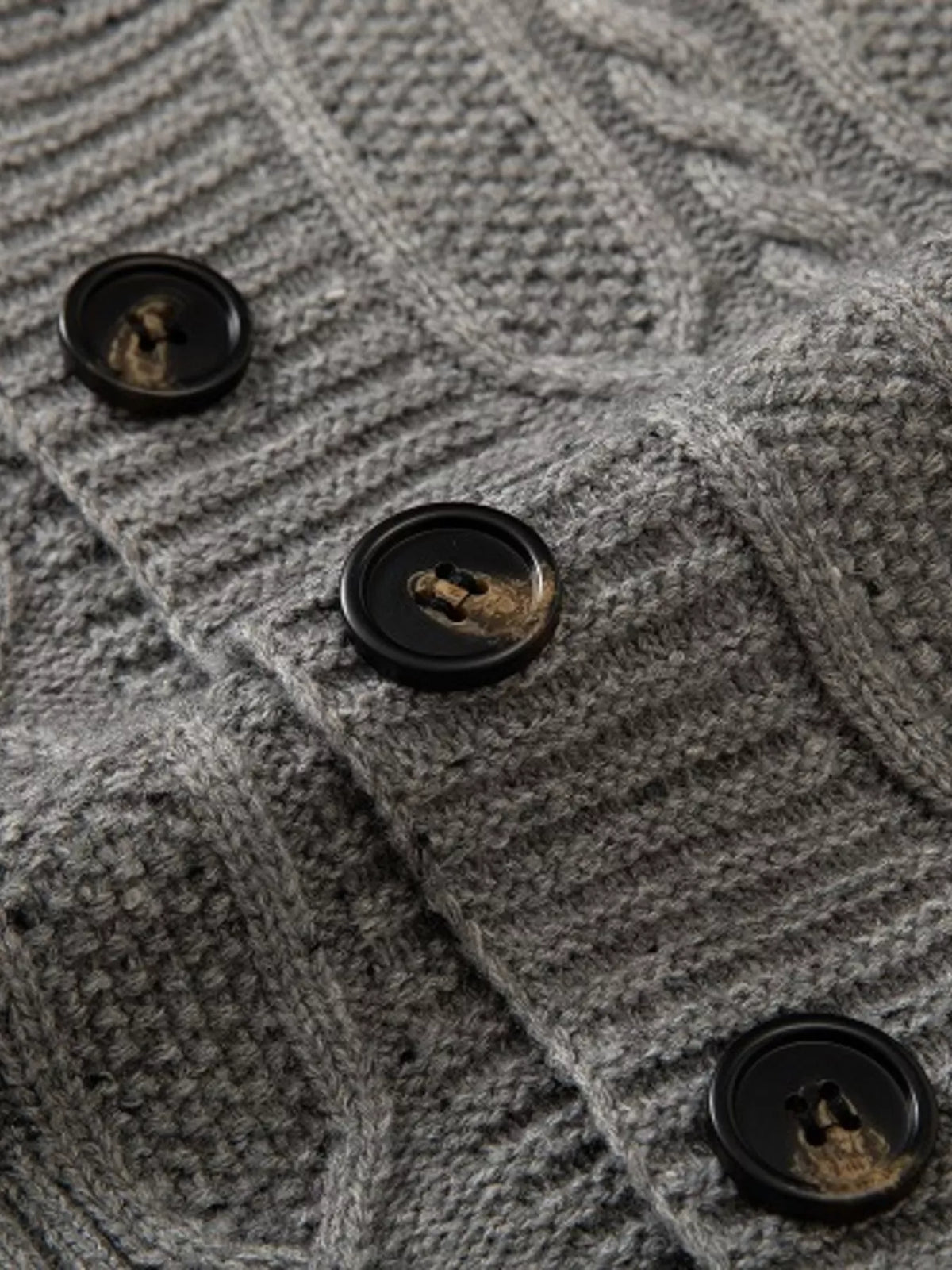 Speckled cable knit shawl collar cardigan