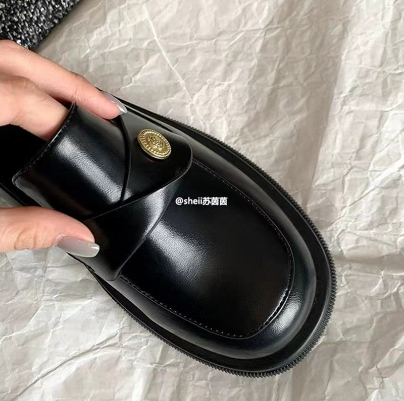 Chunky-heel leather loafers