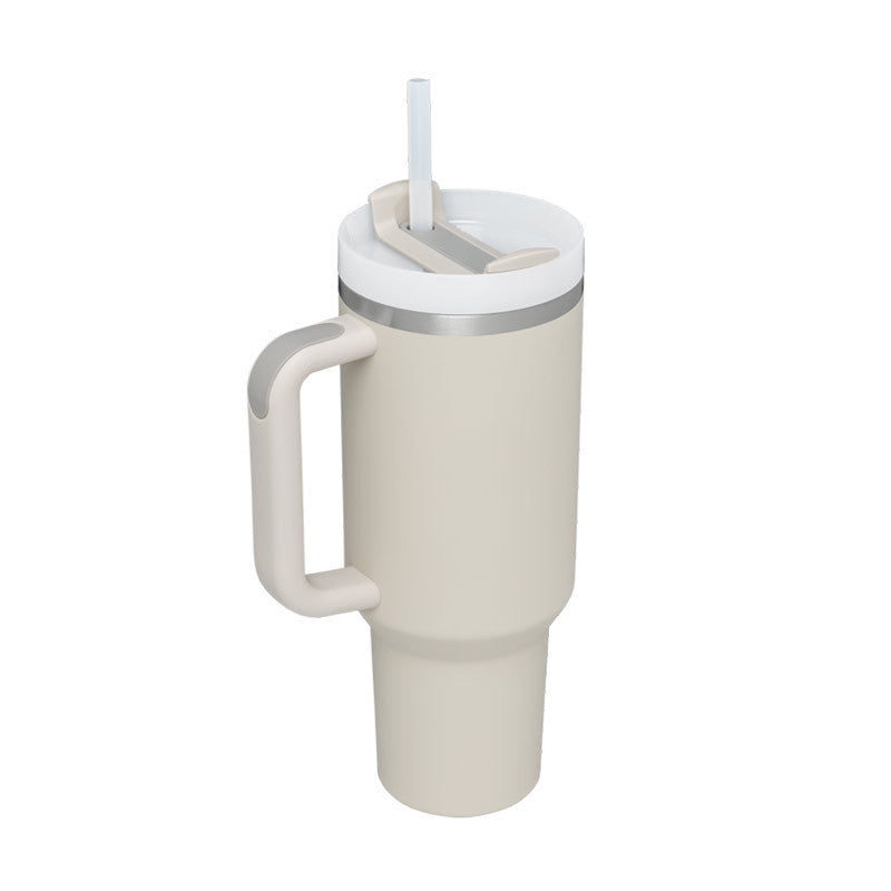 Gobelet isotherme de 113 cl avec poignée et paille, en acier inoxydable, anti-fuite, avec couvercle, idéal pour la voiture, la salle de sport, le bureau ou les voyages.