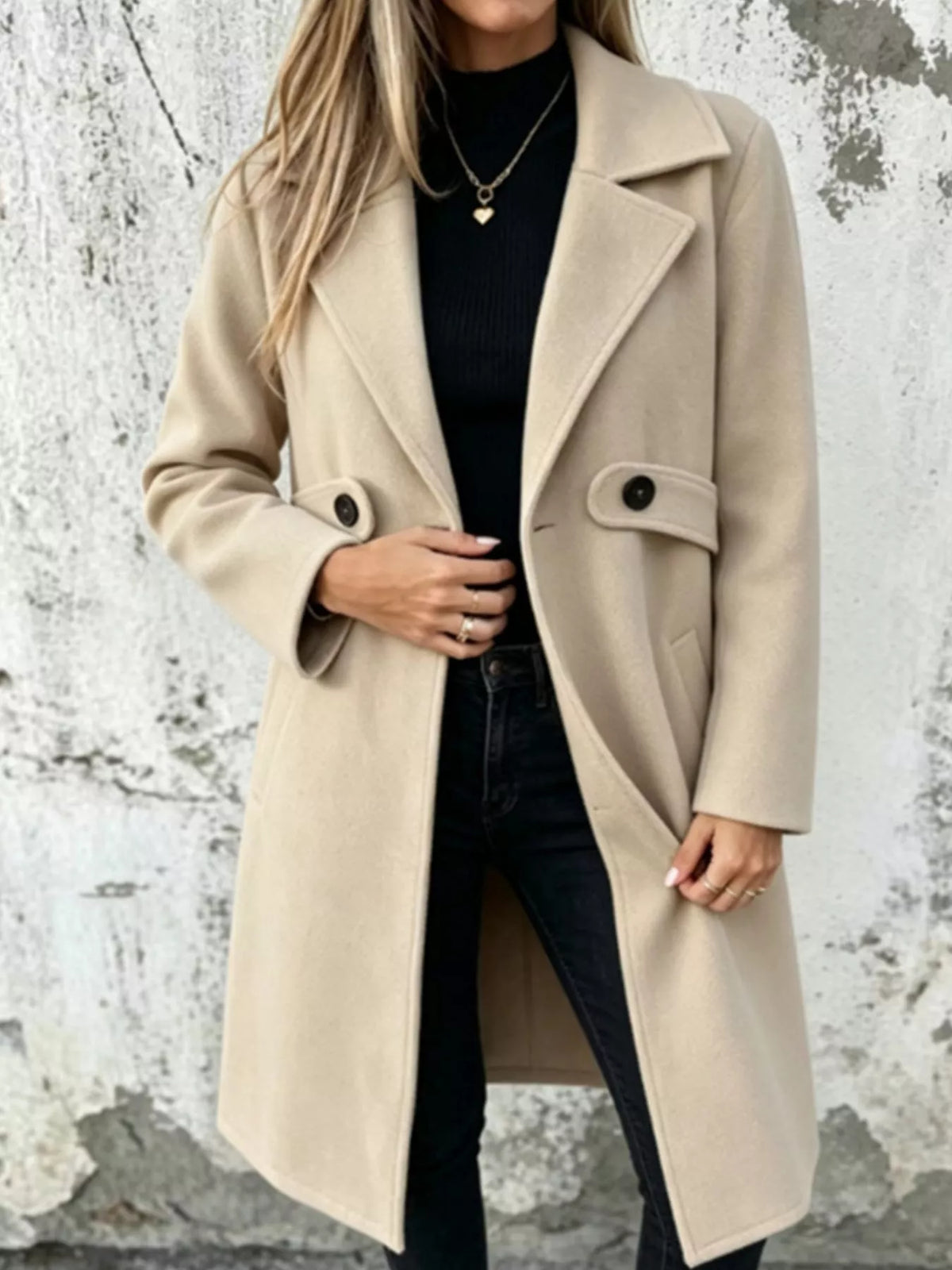 Lapel collar longline overcoat