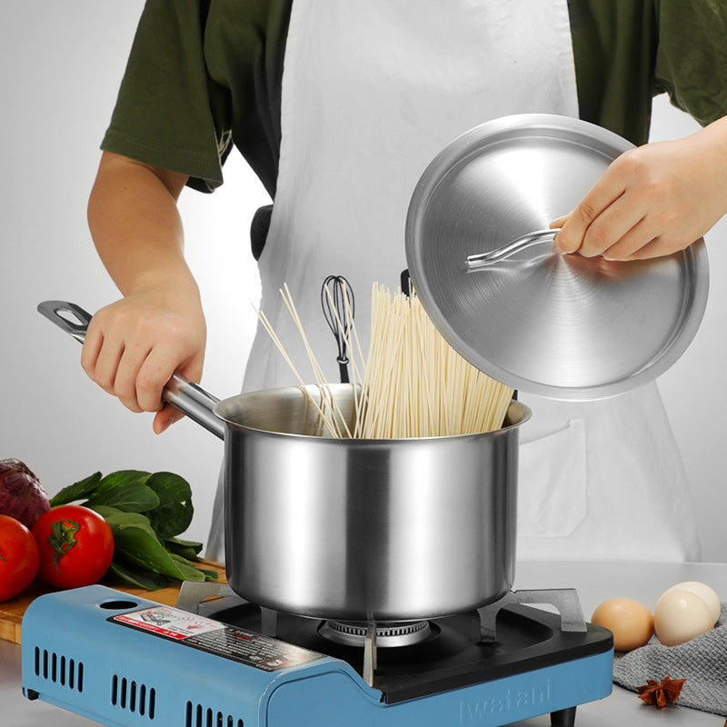 Stainless steel single handle sauce pot, double bottom milk pot, non stick pot, household sauce pot, high body, short height soup pot, smooth flat bottomed frying pan