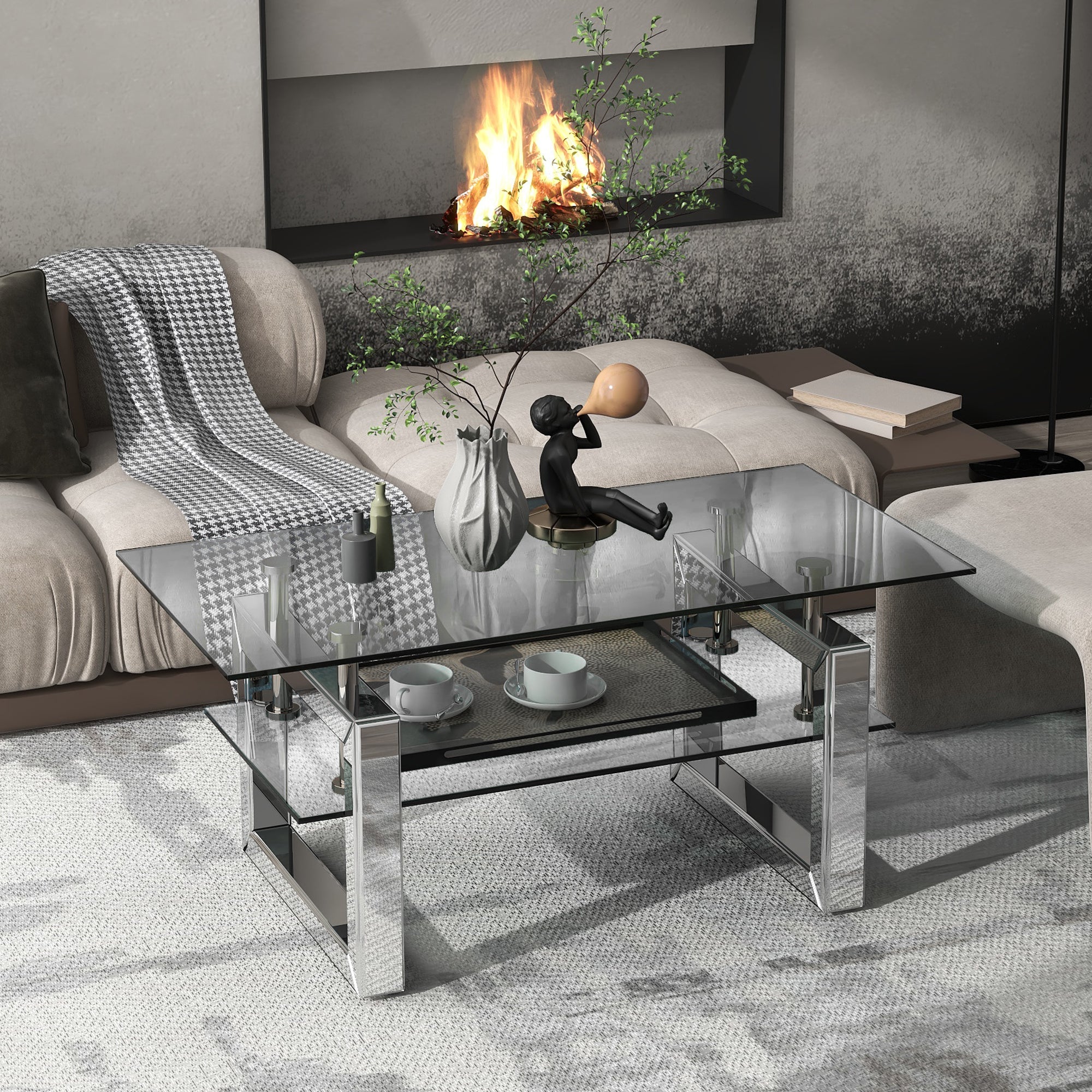 W 39.4" X D 19.7 " X H 17.7" Transparent tempered glass coffee table coffee table