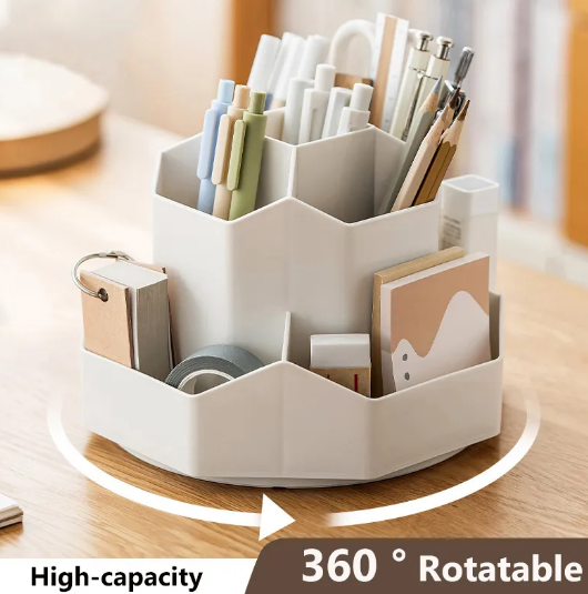 Large capacity rotatable pen holder plastic storage box rotating desktop stationery multifunctional office