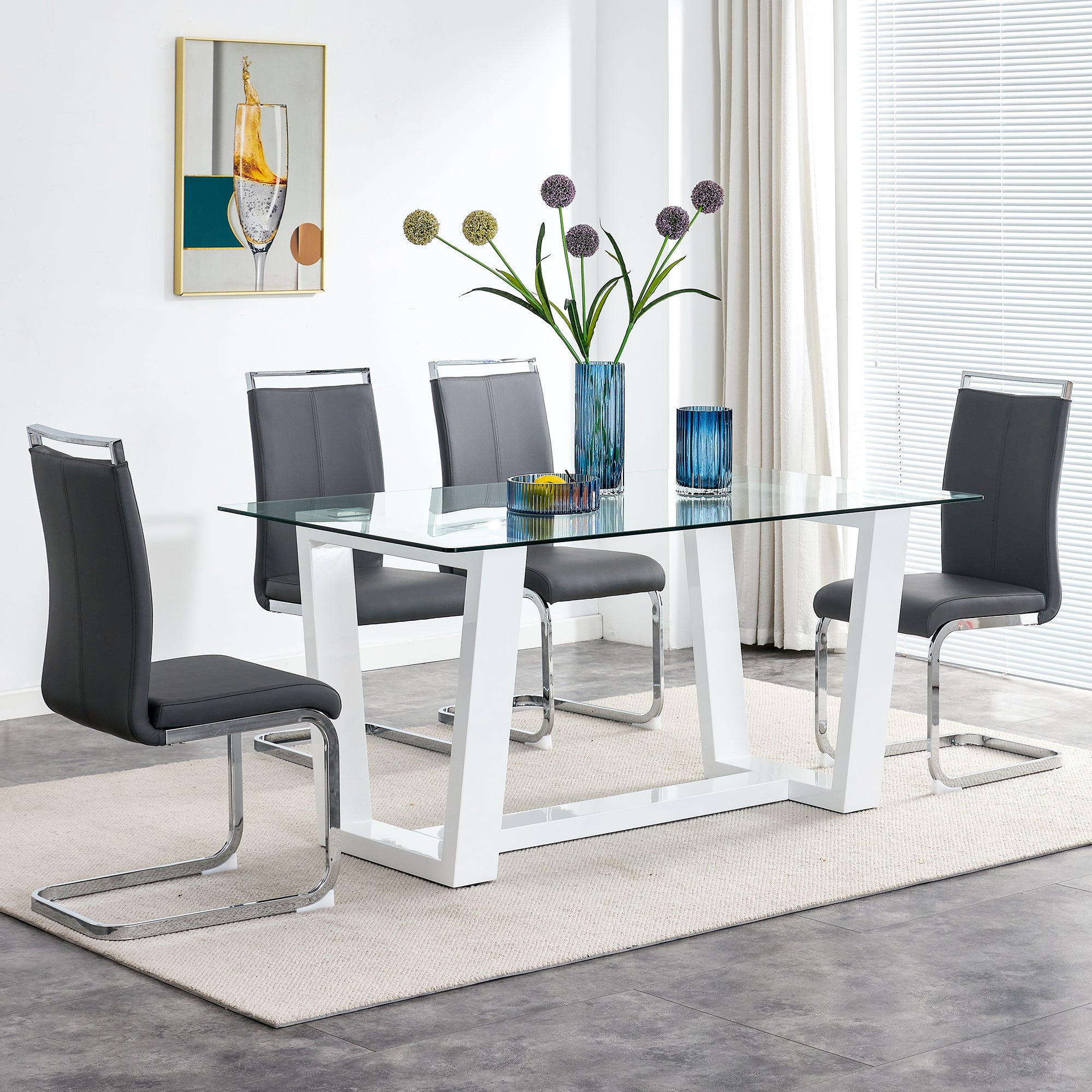 Glass Dining Table Large Modern Minimalist Rectangular