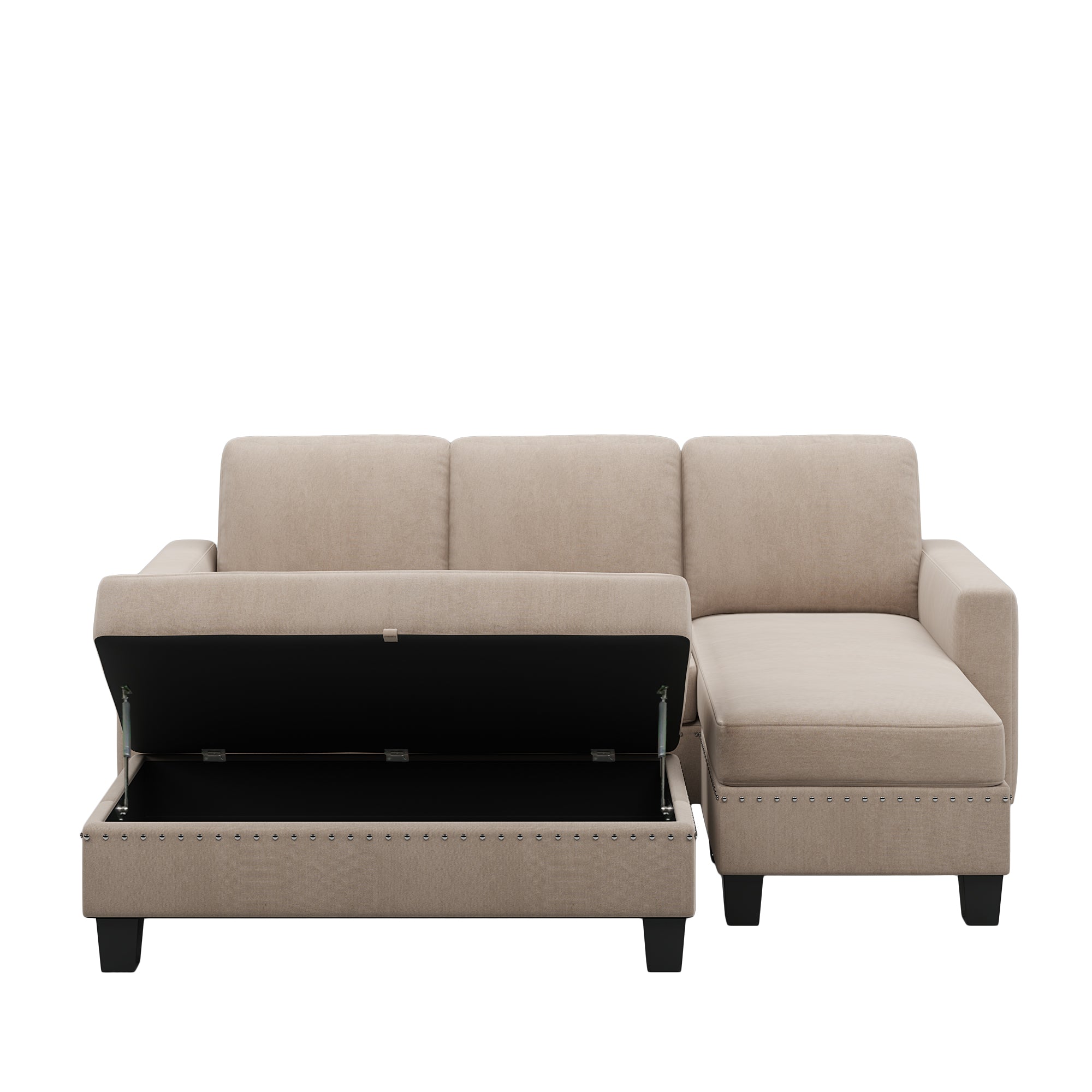 [New] [VIDEO provided] 81.1*76.3*35" Reversible Sectional Couch with Storage Ottoman L-Shaped Sofa Warm Grey