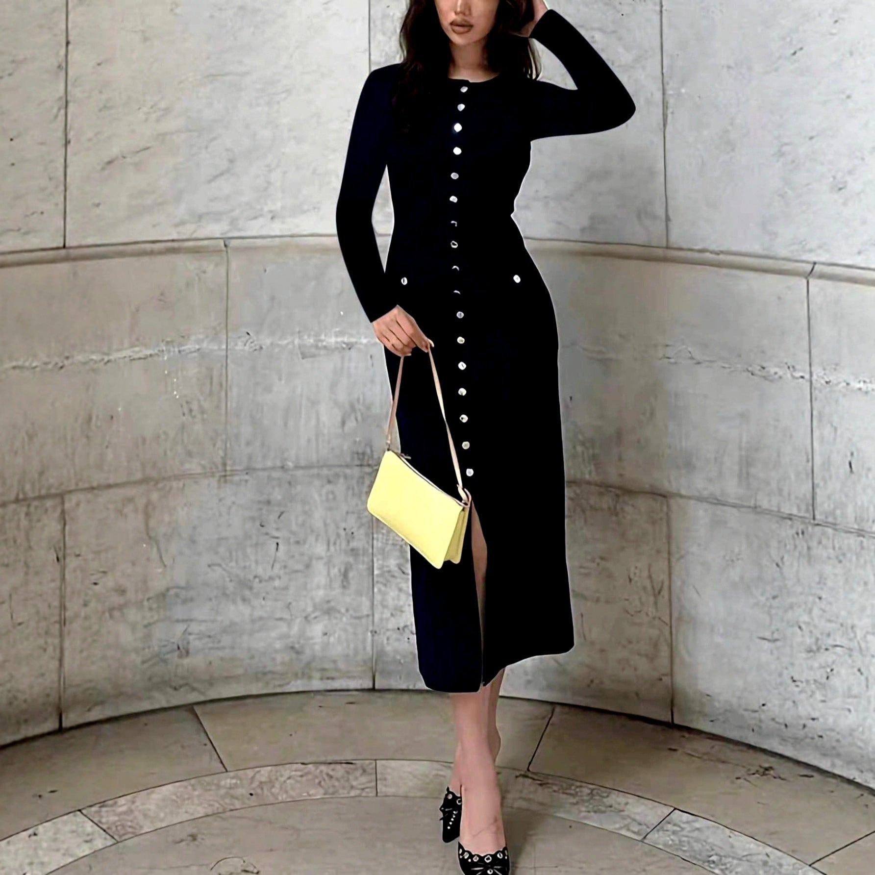 Summer New Knitted Dress for WomenElegant Evening Dress Round Neck Sleeveless, Button Closure Fashionable, Sexy, Fitted Silhouette