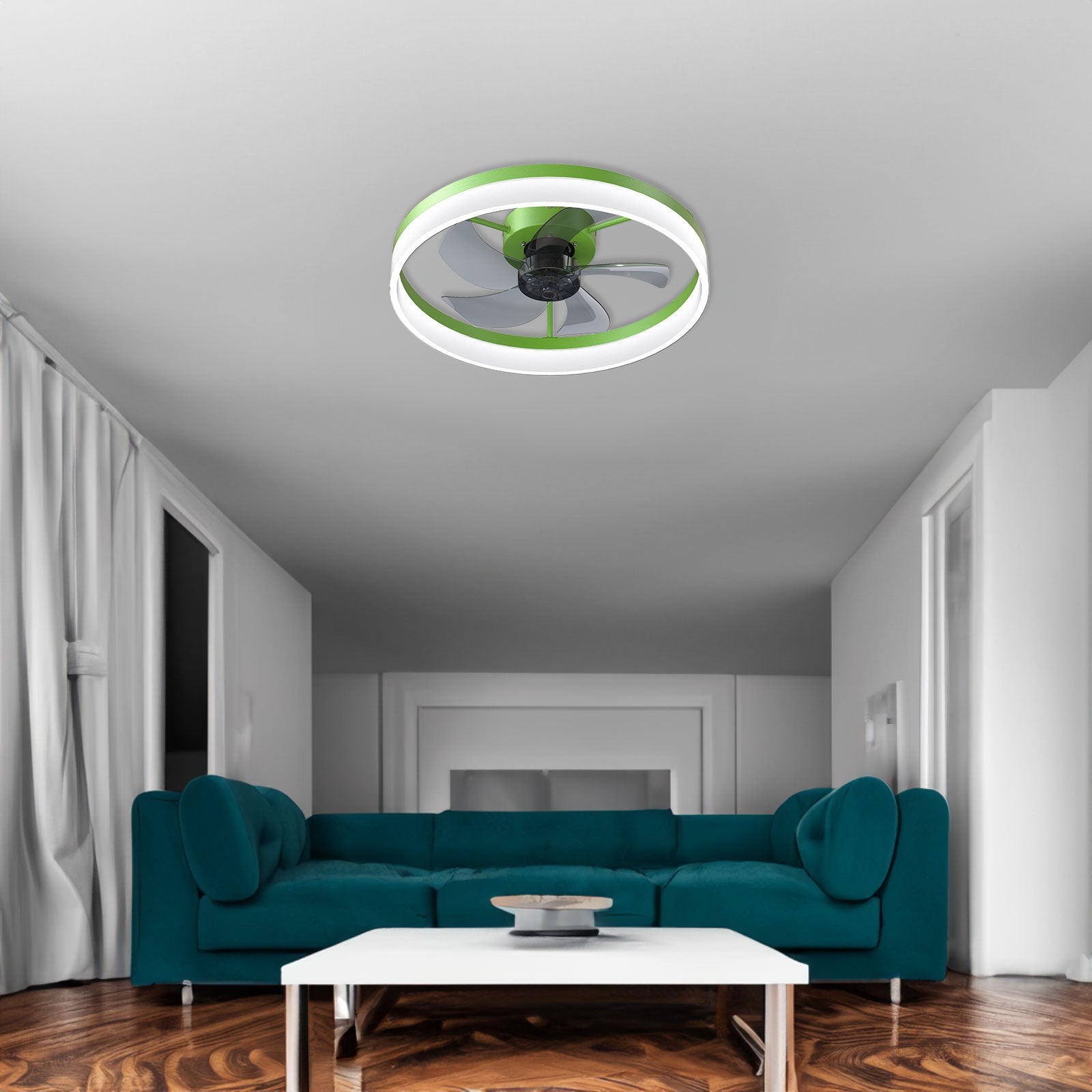 Ceiling Fans with Lights Dimmable LED Embedded installation of thin modern ceiling fans(Green)