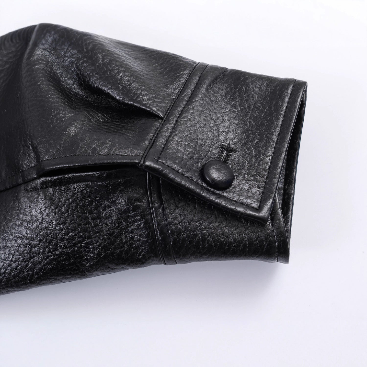 Fashionable Leather-Textured Solid Color Stand Collar Casual Jacket for Women