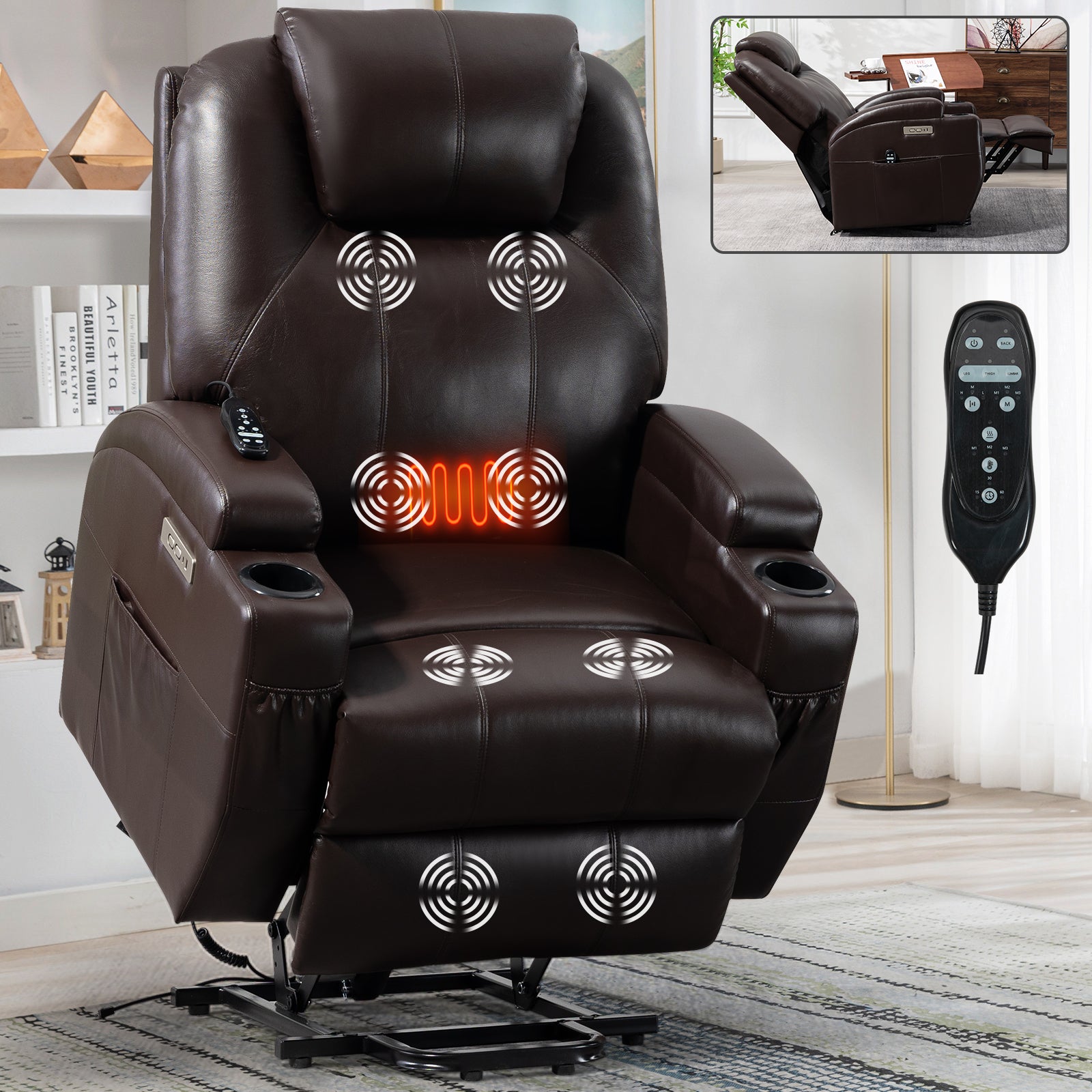 Up to 350lbs Okin Motor Power Lift Recliner Chair for Elderly Brown