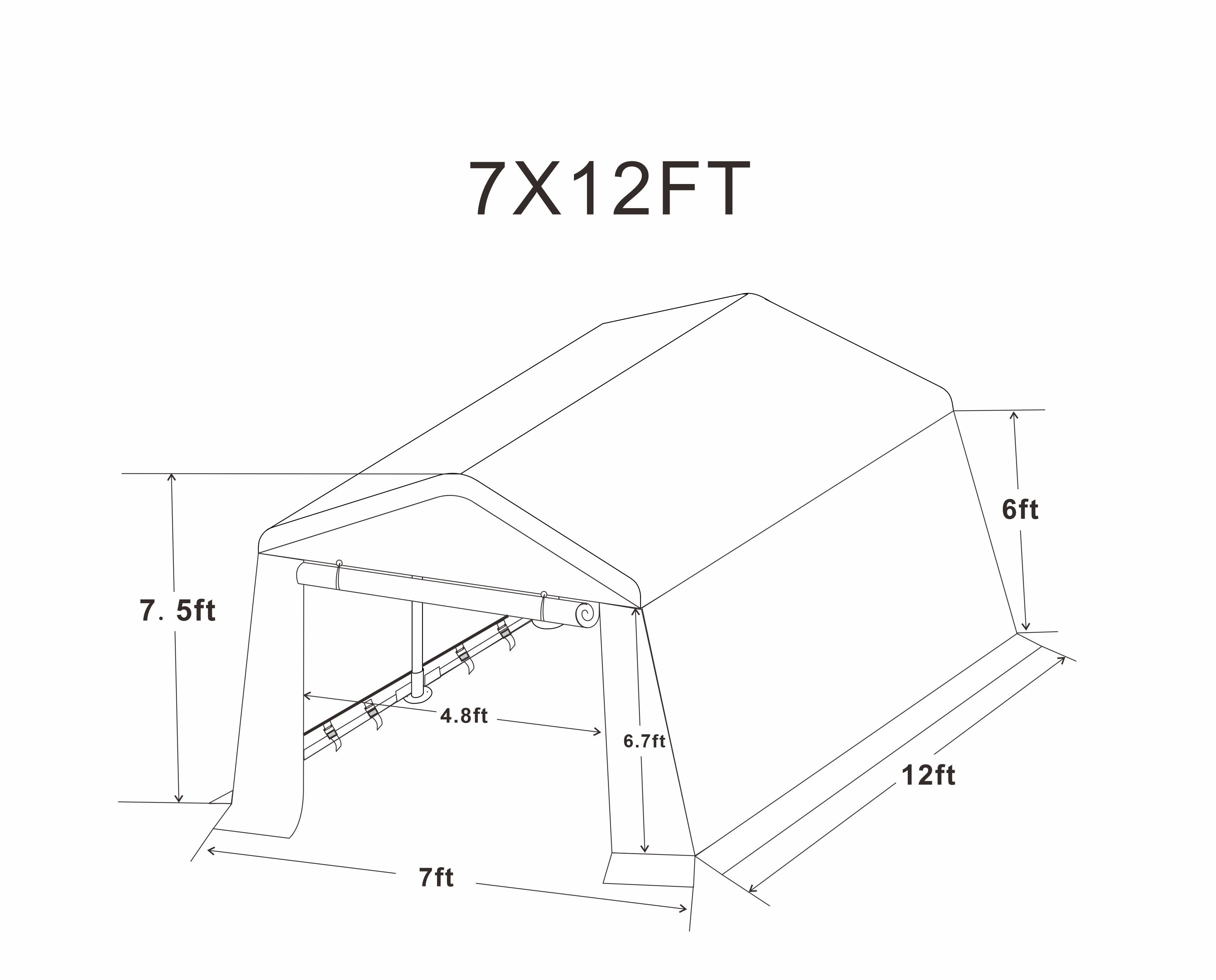 7x12 ft Outdoor Gazebo Portable Storage Shelter Shed with 2 Roll up Zipper Doors & Vents Carport