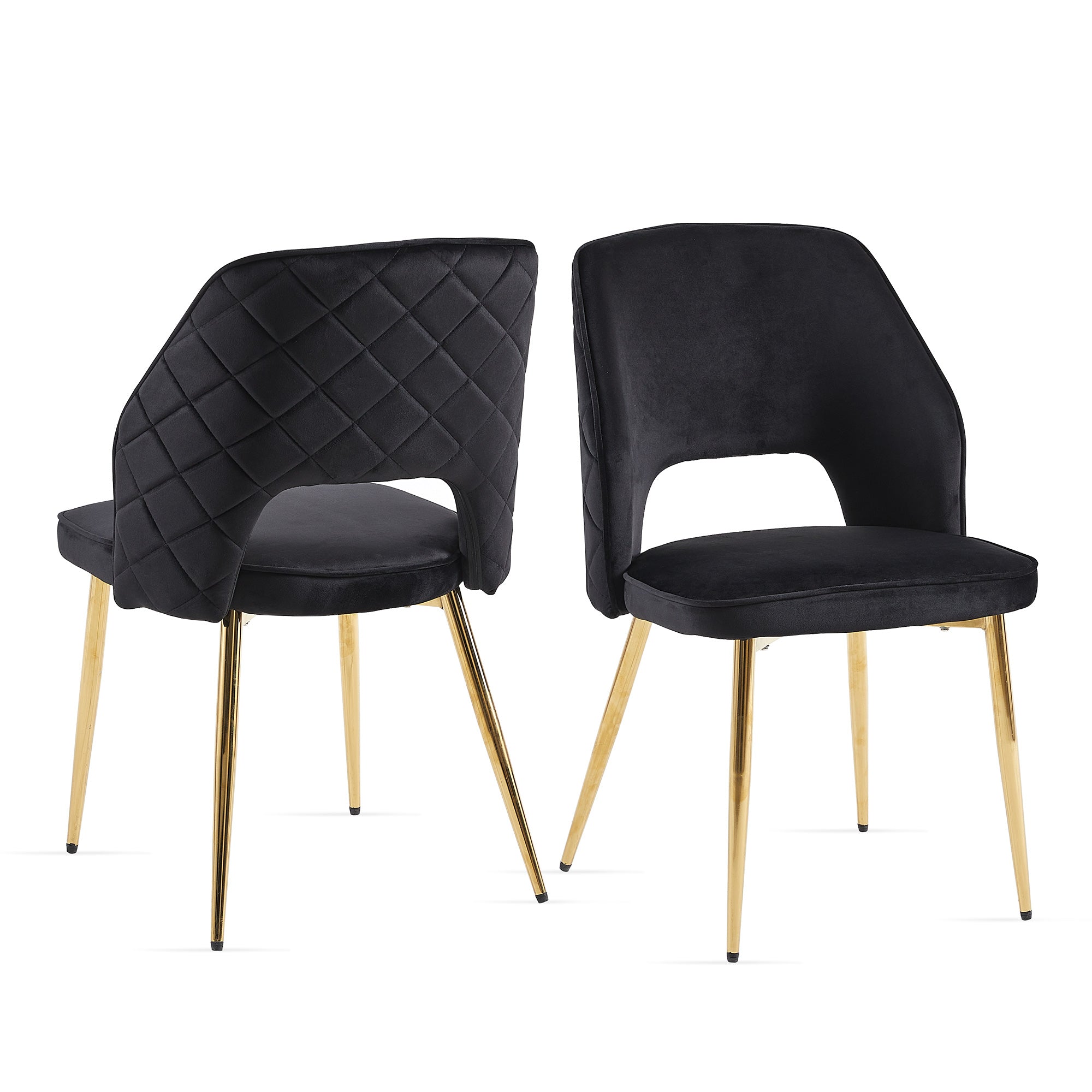 Black Velvet Dining Chairs with Metal Legs and Hollow Back Upholstered Dining Chairs Set of 4