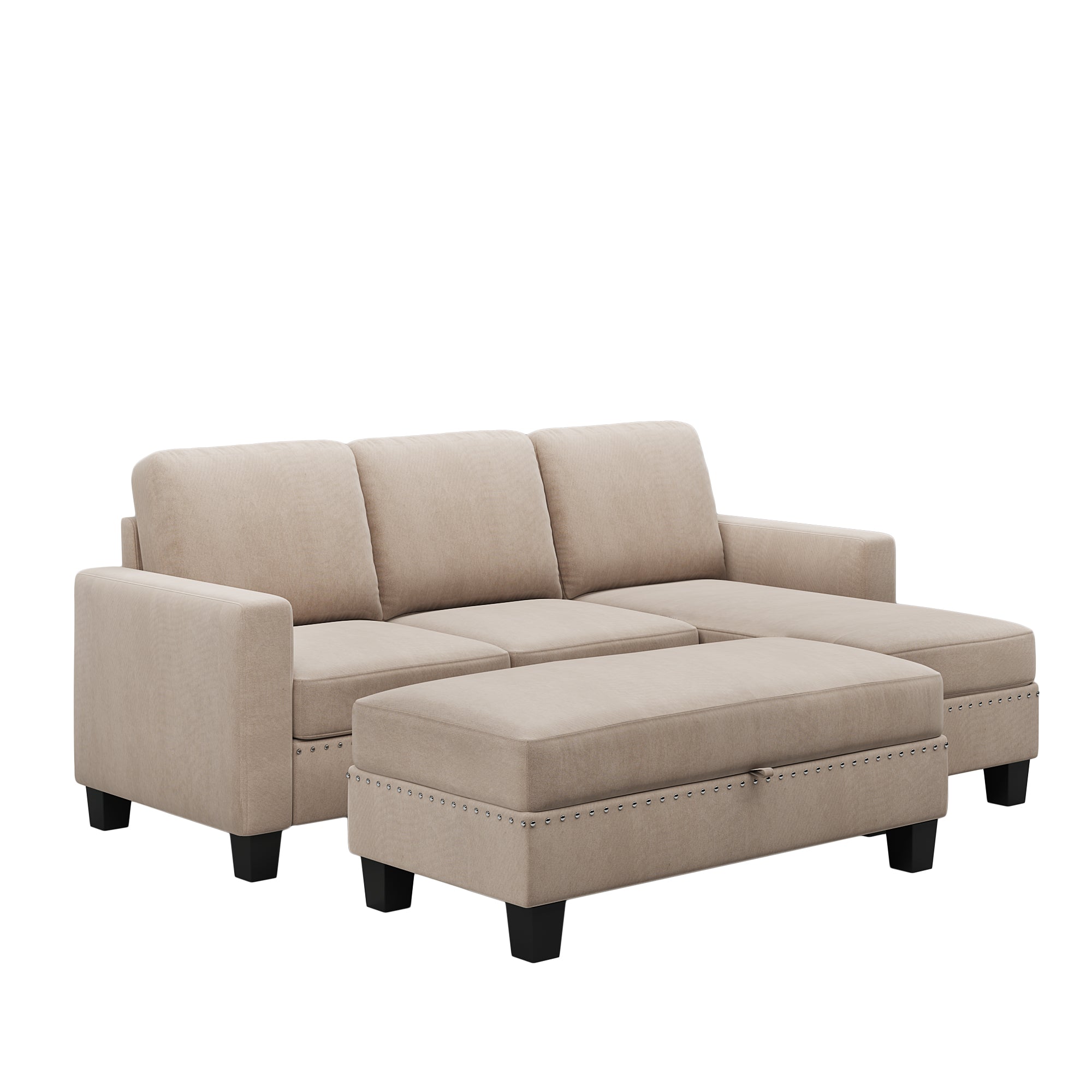 [New]81" Reversible Sectional Couch with Storage Chaise L-Shaped Sofa for Apartment Sectional Set Warm Grey