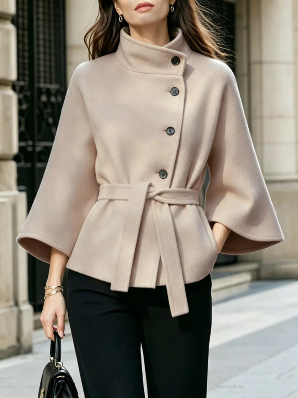 Belted cape coat – beige